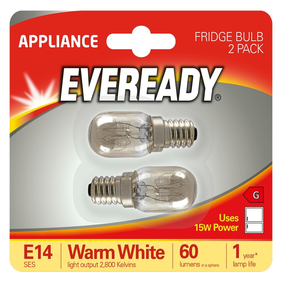 image 1 of Eveready Fridge Bulb E14 60lm 15W 2800K (Warm White) - Pack of 2
