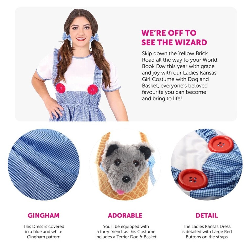 image 1 of Kansas Girl Costume - Hair Ties & Basket with Dog Blue | L
