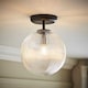 image 2 of ValueLights Kempton Black Flush Ceiling Light Ribbed Globe Shade and Bulb