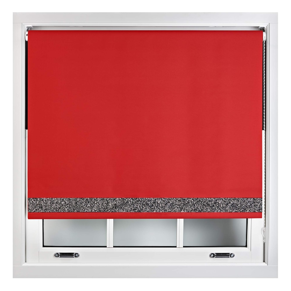 image 1 of FURNISHED Thermal Blackout Roller Blinds with Glitter Edge - (W)45cm x (L)210cm | Red | Red | (W) 45cm x (L) 210cm