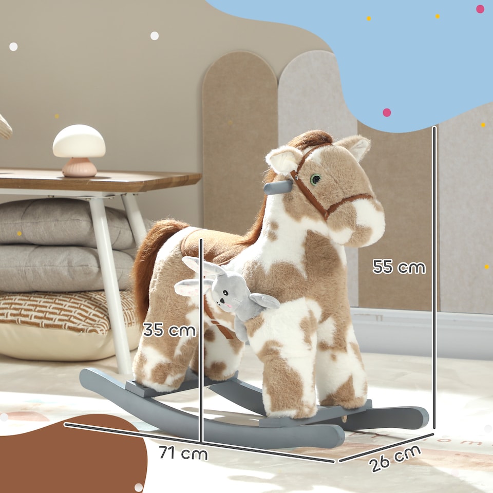 image 1 of AIYAPLAY Baby Rocking Horse, Plush Ride on Animal Rocker with Sound and Toy