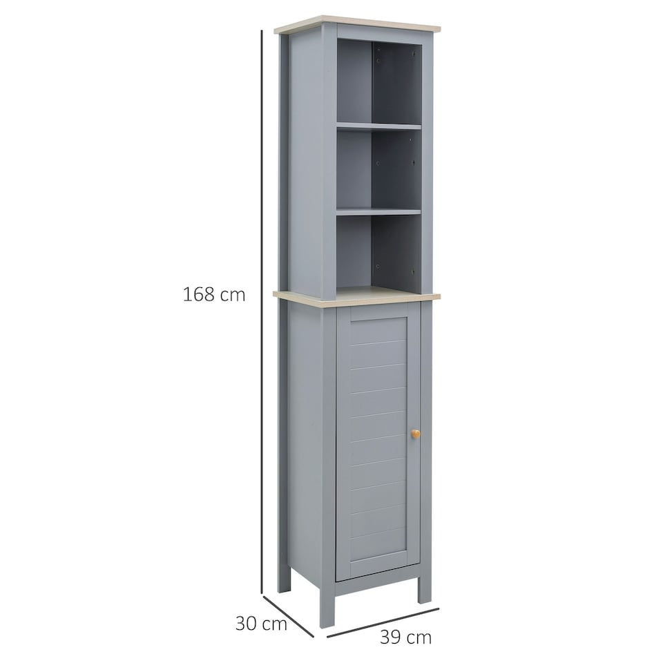 image 1 of kleankin Bathroom Floor Tall Cabinet Storage Unit w/ Cupboard Shelf