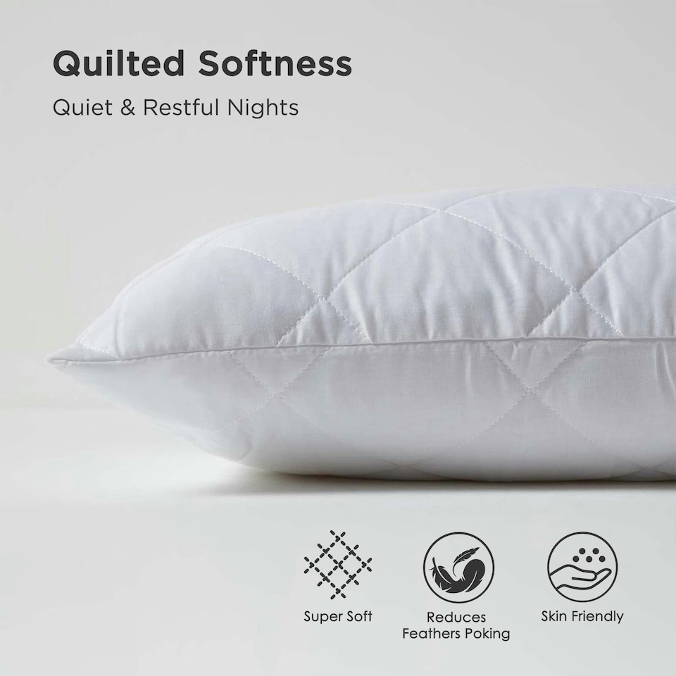 image 1 of Homescapes Cotton Rich Quilted Pillow Protectors - 65 x 65 cm - Pack of 4 | White