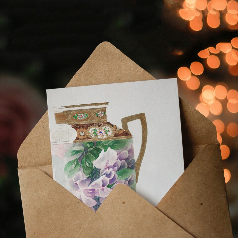 image 1 of Noritake Factory Japanese Art Card Vintage Floral Design For Ewer