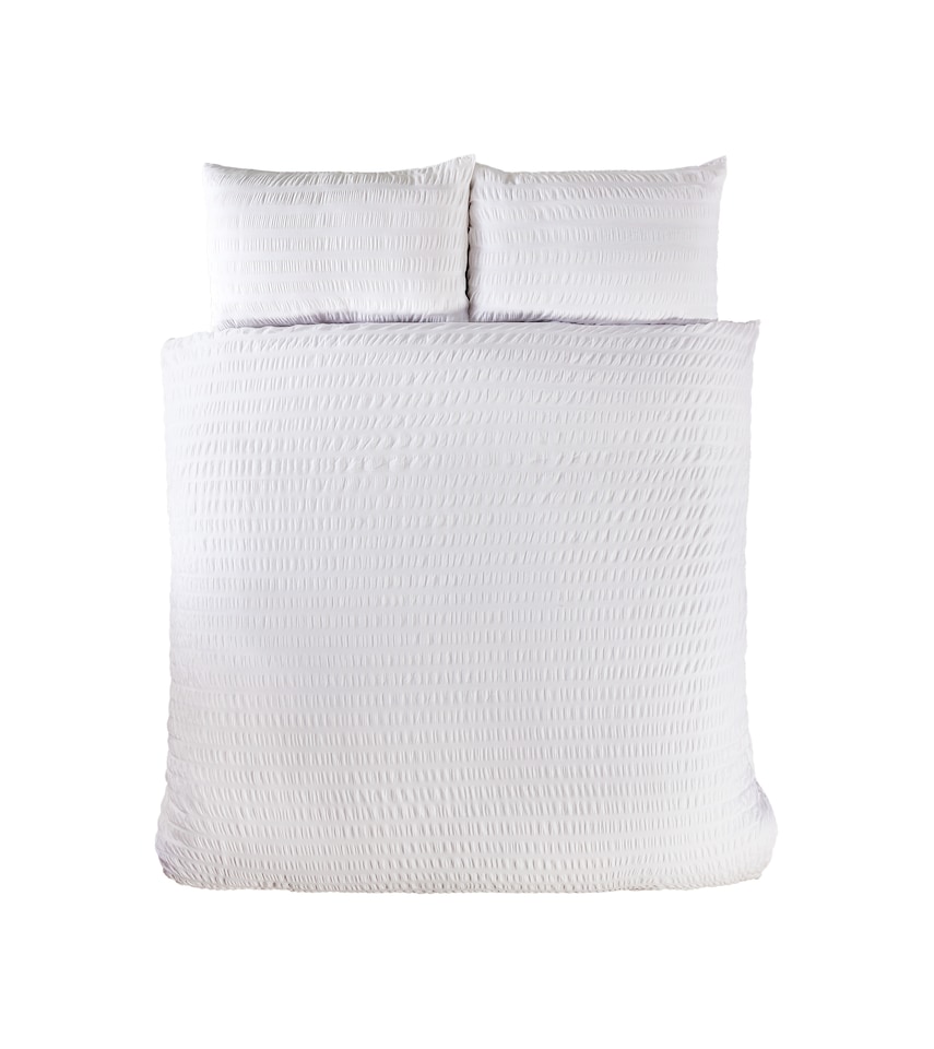 image 1 of Seersucker Polycotton Luxury Duvet Cover Set with Pillowcase | White | Single