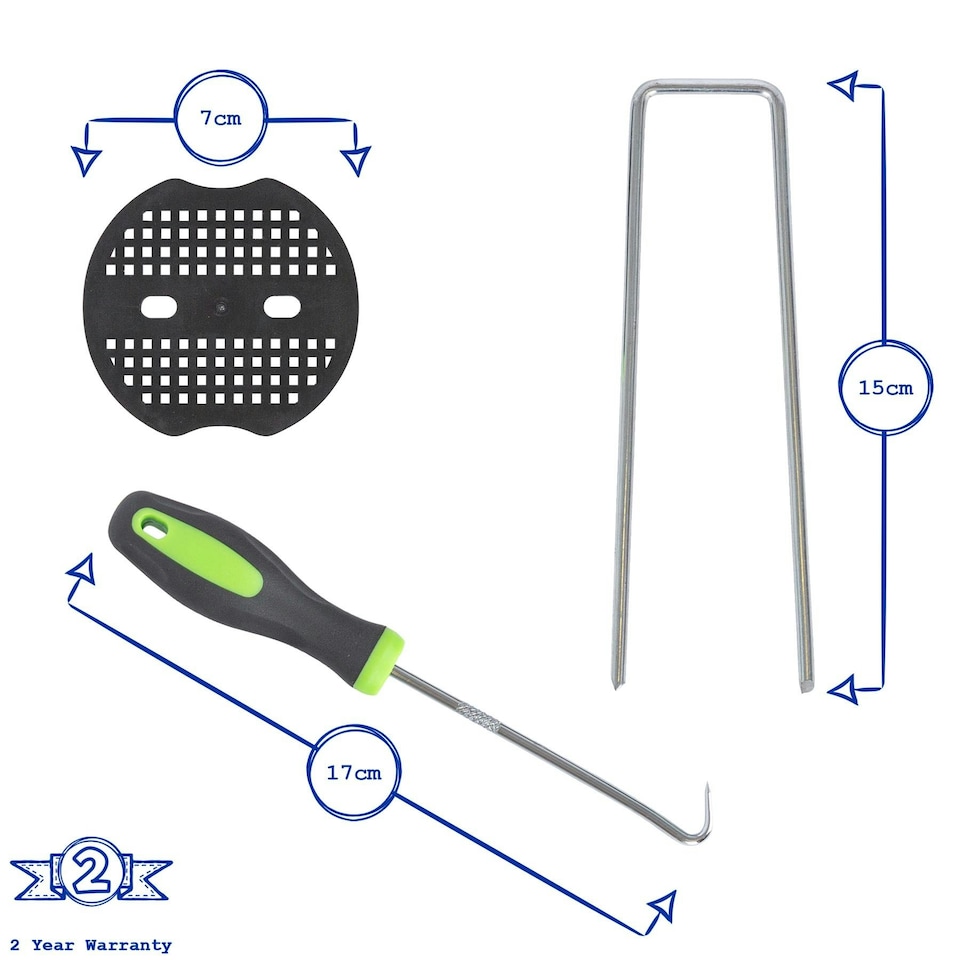 image 1 of Harbour Housewares 110gsm Weed Control Membrane Set with Pegs & Plates - 2m x 5m (1 Roll) - Weed Fabric Garden Membrane Weed Membrane Flower Bed Membrane Black