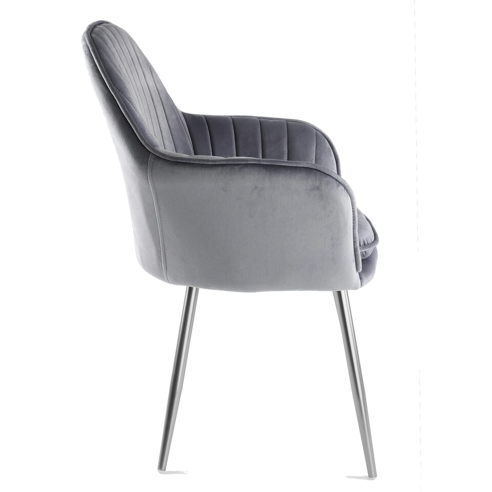 image 1 of MUSE Pair of Chairs Upholstered in Velvet Fabric with Silver Legs - Grey Grey