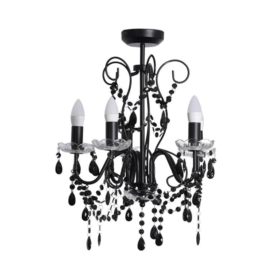image 1 of ValueLights Viscount 5 Way Black Jewel Chandelier Ceiling Pendant Light and Bulbs
