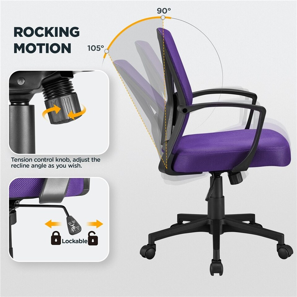 image 1 of Yaheetech Adjustable Computer Chair Study Chair with Mid Back Purple