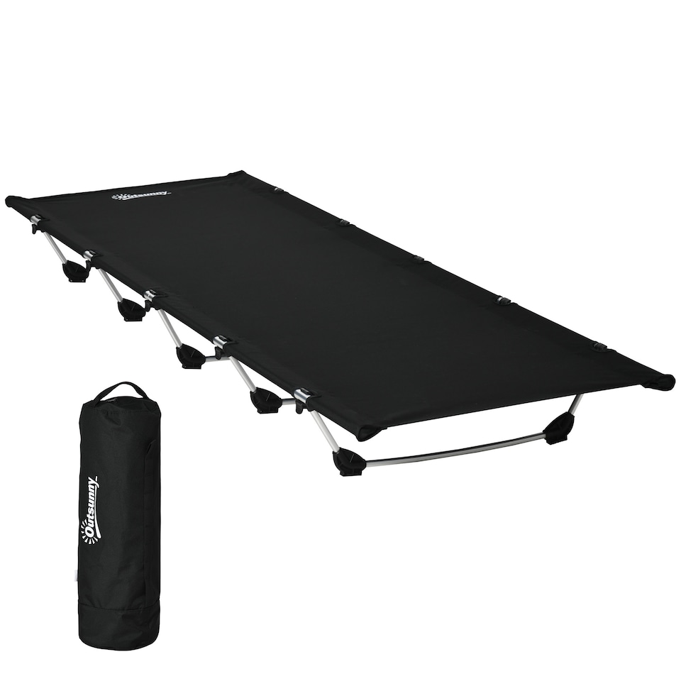 image 1 of Outsunny Lightweight Camping Bed, Aluminium Portable Camp Cot Sleeping Bed with Strong Support 150kg and Carry Bag for Outdoor Overnighter Camping, Hiking, Travel, RV, Black