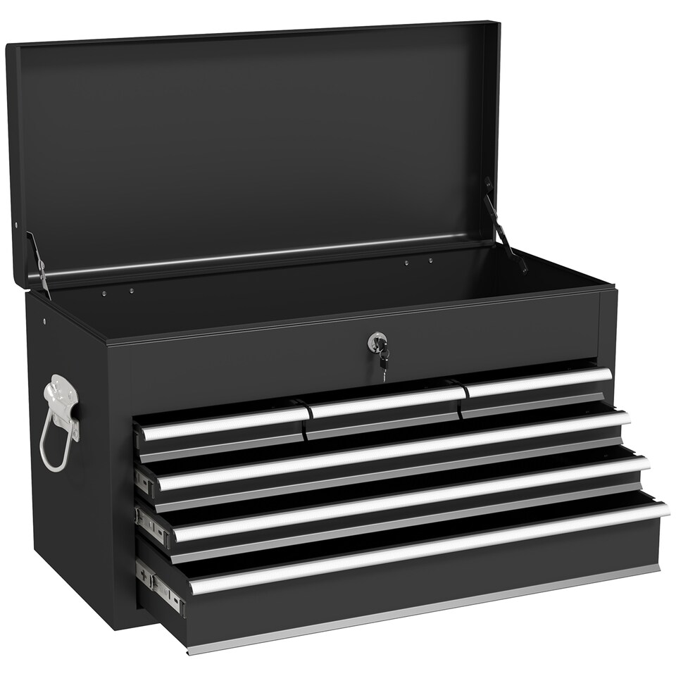 image 1 of HOMCOM 6 Drawer Tool Chest, Lockable Metal Tool Box with Top Case, Ball Bearing Runners, Portable Toolbox, 600mm x 260mm x 340mm, Black | Black