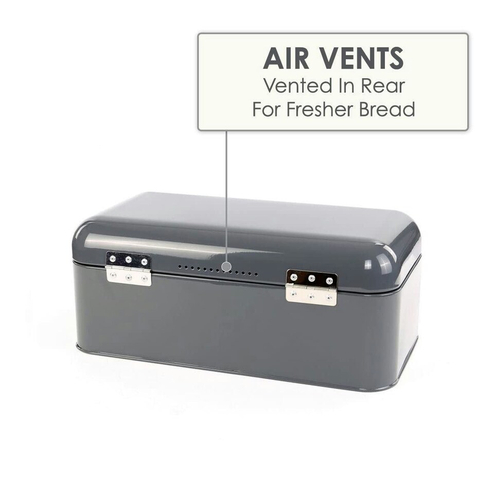 image 1 of CALITEK Bread Bin Kitchen Counter Vintage Style Coated Carbon Steel Grey