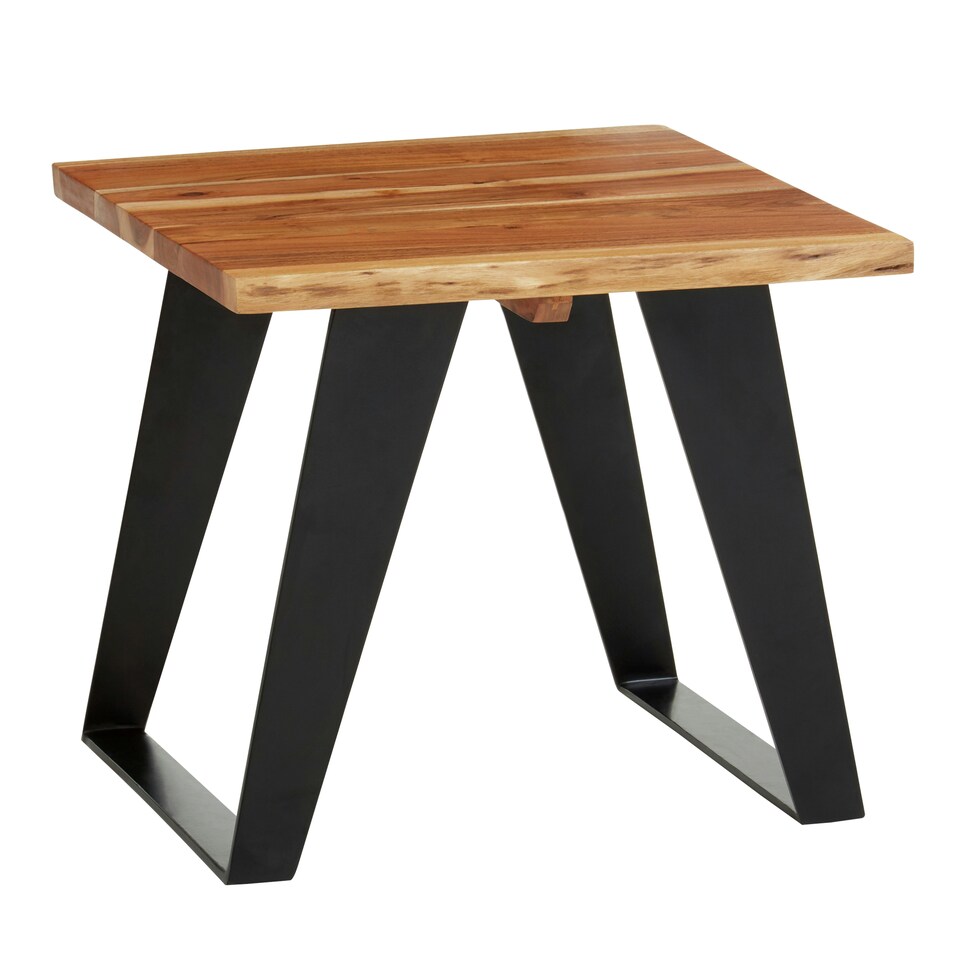 image 1 of Interiors by Premier Acacia Wood And Looped Iron Base Side Table Brown