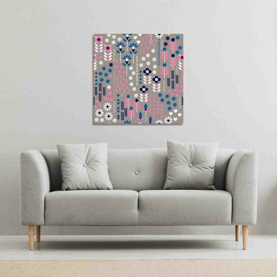image 1 of Selection of Flowers in Pink, Blue & White (Canvas Print) 101 x 101 x 4cm