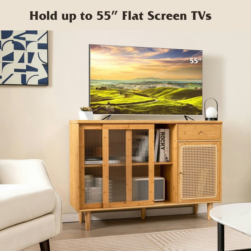 image 1 of COSTWAY Kitchen Buffet Sideboard Storage Cabinet Cupboard Brown