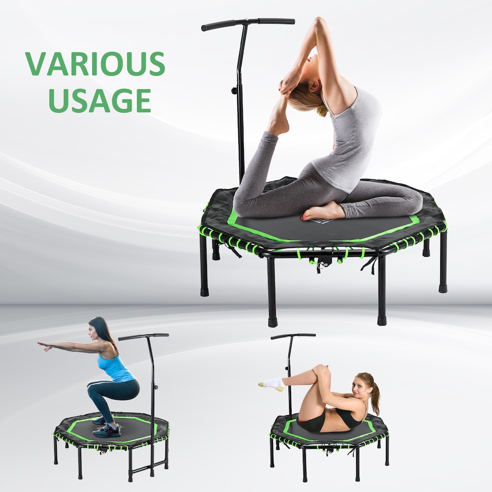 image 1 of HOMCOM Foldable Trampoline with Adjust Handle, Max Load 100 KG - Green