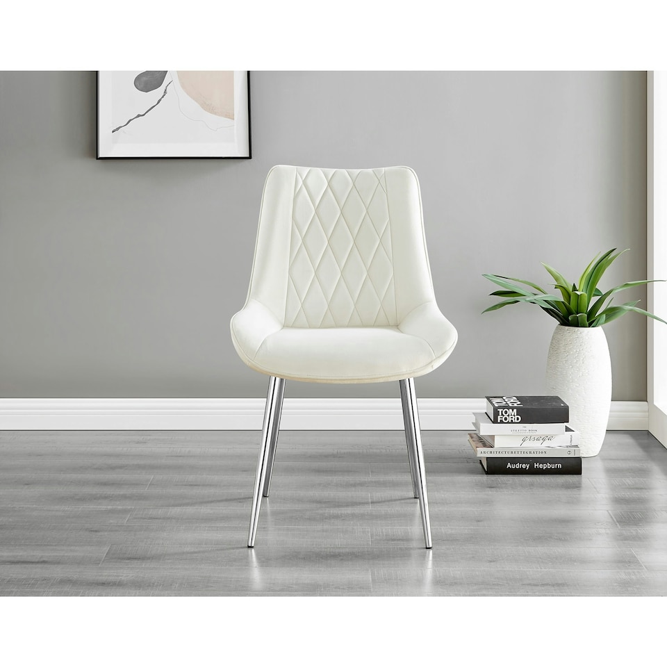 image 1 of Furniturebox 2x Pesaro Cream Velvet Silver Leg Luxury Dining Chairs