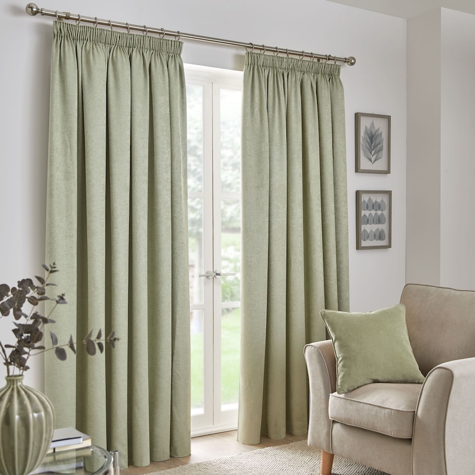 image 1 of Fusion Galaxy Pencil Pleat Curtains Green
