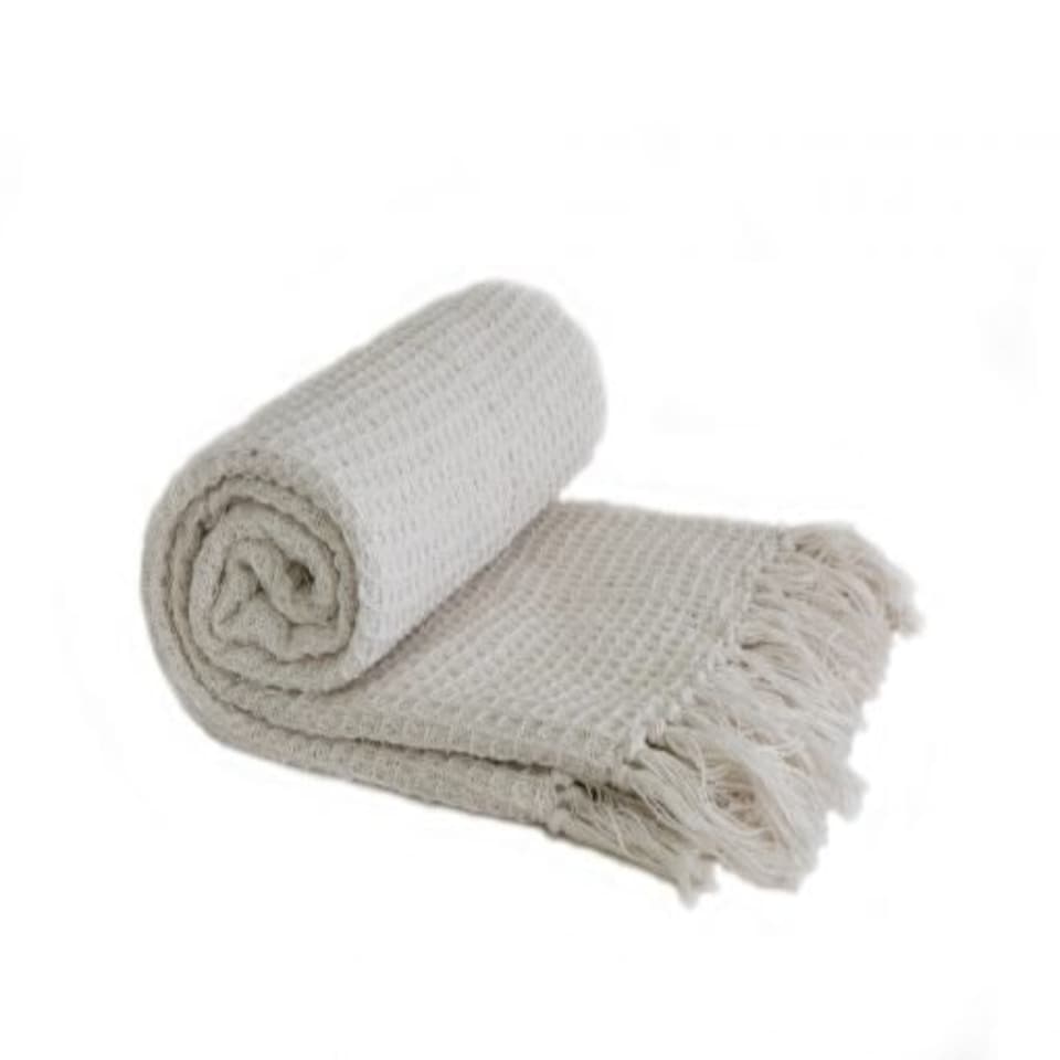 image 1 of Waffle Collection Recycled Cotton Throw in Ivory (50" x 60")