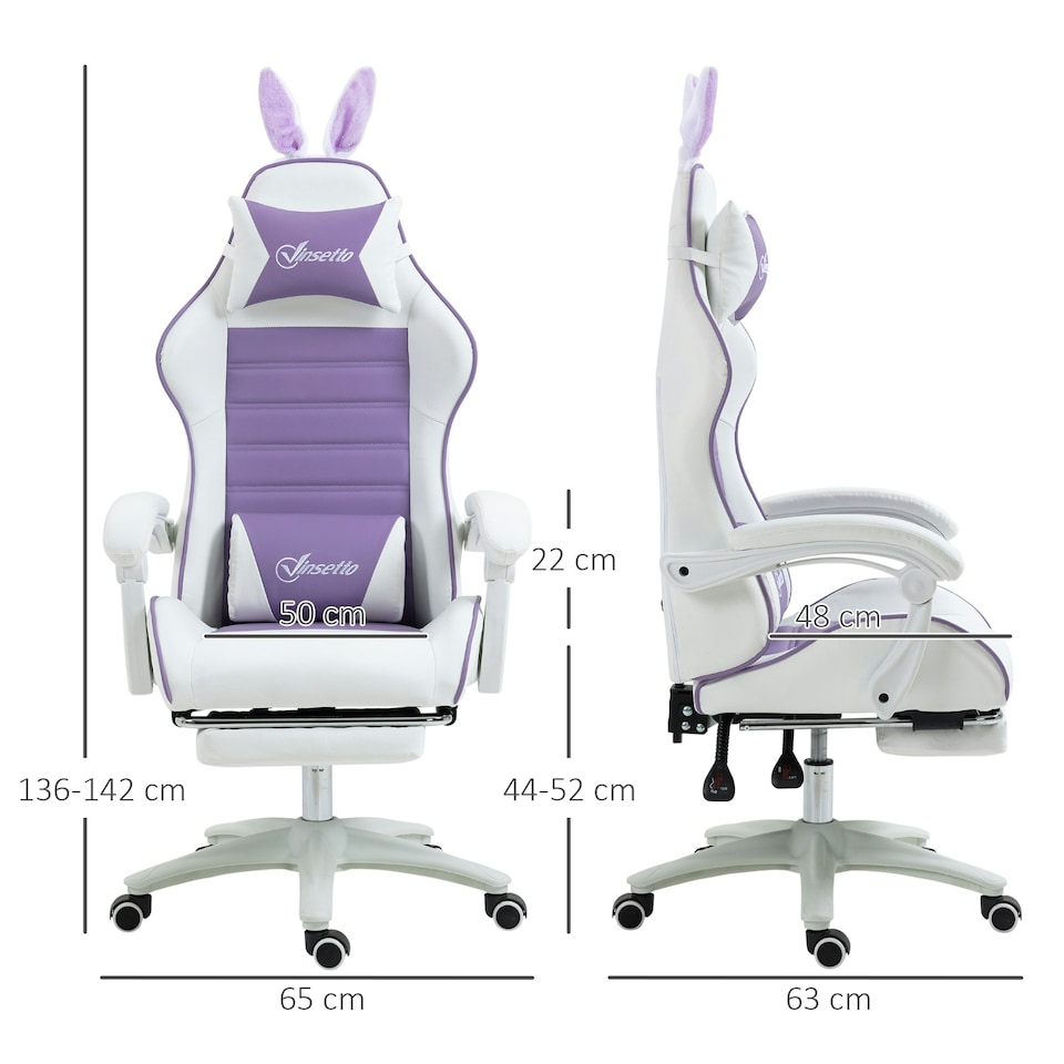 image 1 of Vinsetto Racing Style Gaming Chair with Footrest Removable Rabbit Ears, Purple