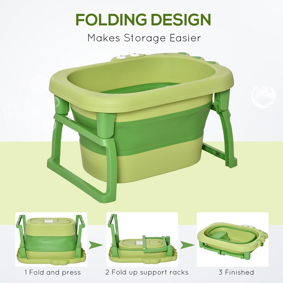 image 1 of HOMCOM Foldable Baby Bathtub for Newborns Infants Toddlers w/ Stool - Green