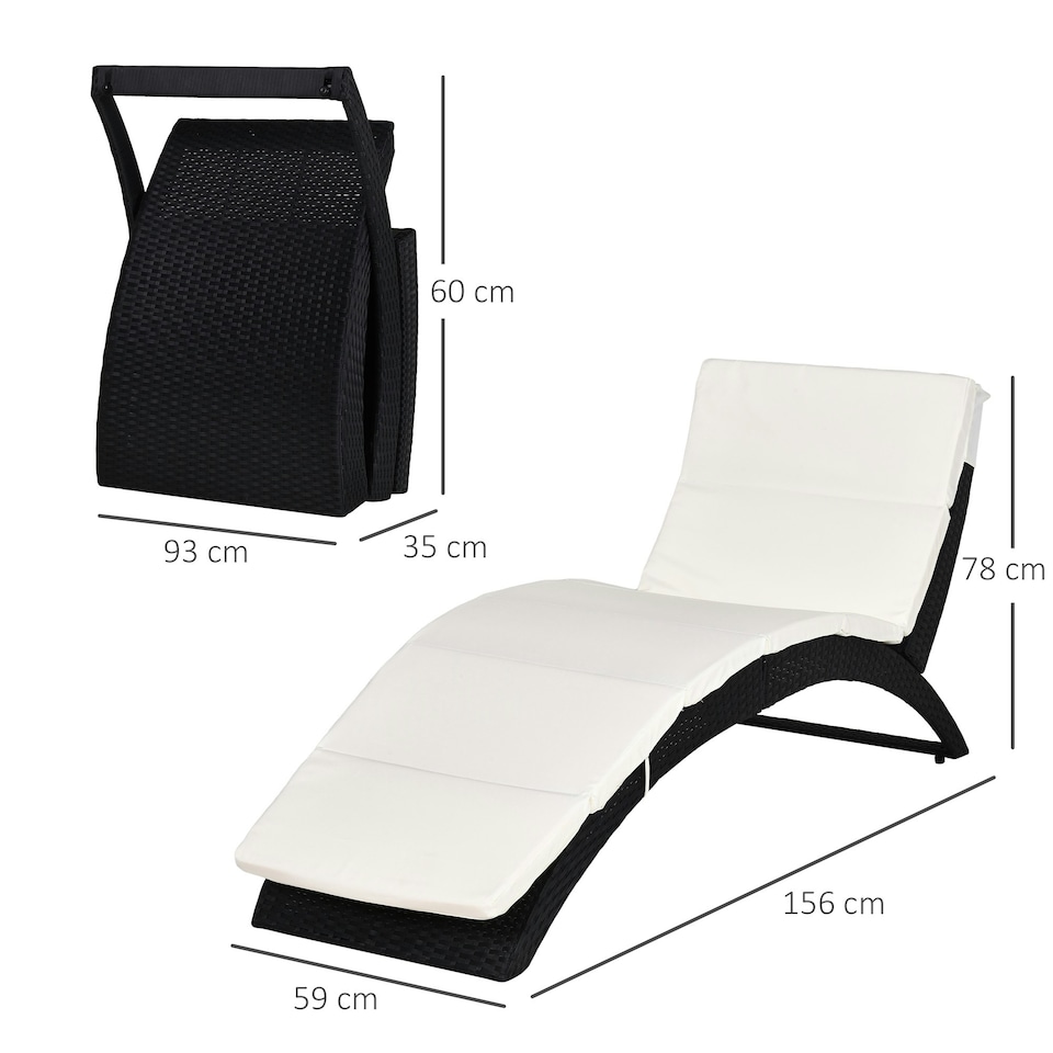 image 1 of Outsunny Garden Rattan Sun Lounger Foldable Patio Chaise Chair Black