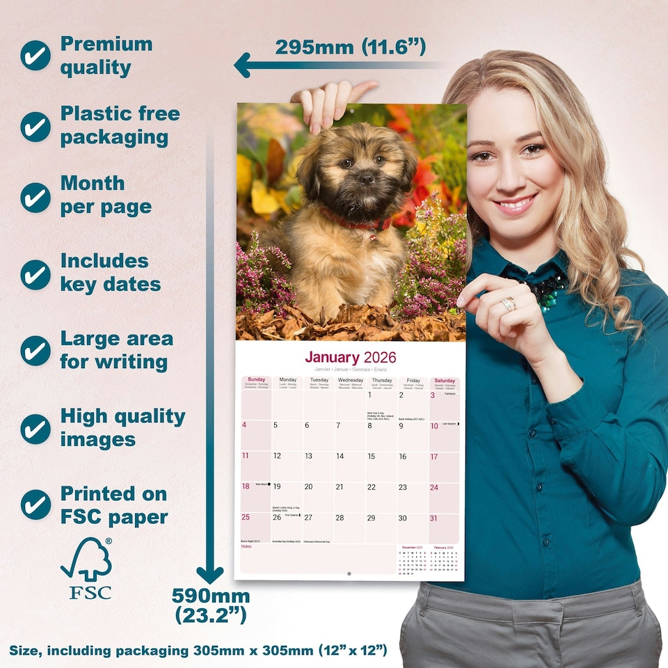 image 1 of Lhasa Apso 2026 Calendar | Square Wall Calendar | Dog Breed Gift | Plastic Free Packaging | by Avonside Publishing