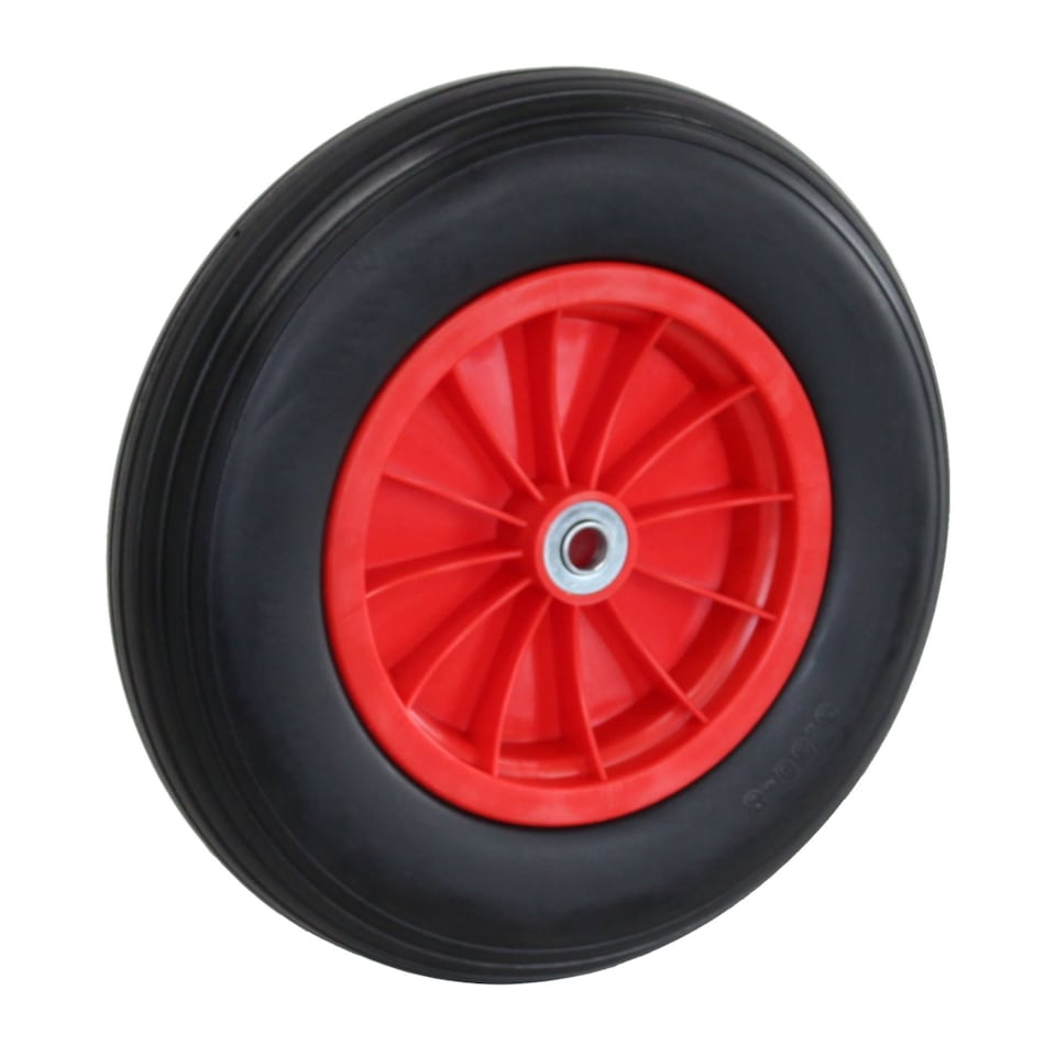 image 1 of 14" 3.50-8 Plastic Rim Wheelbarrow Replacement Puncture Proof PU Tyre Wheel