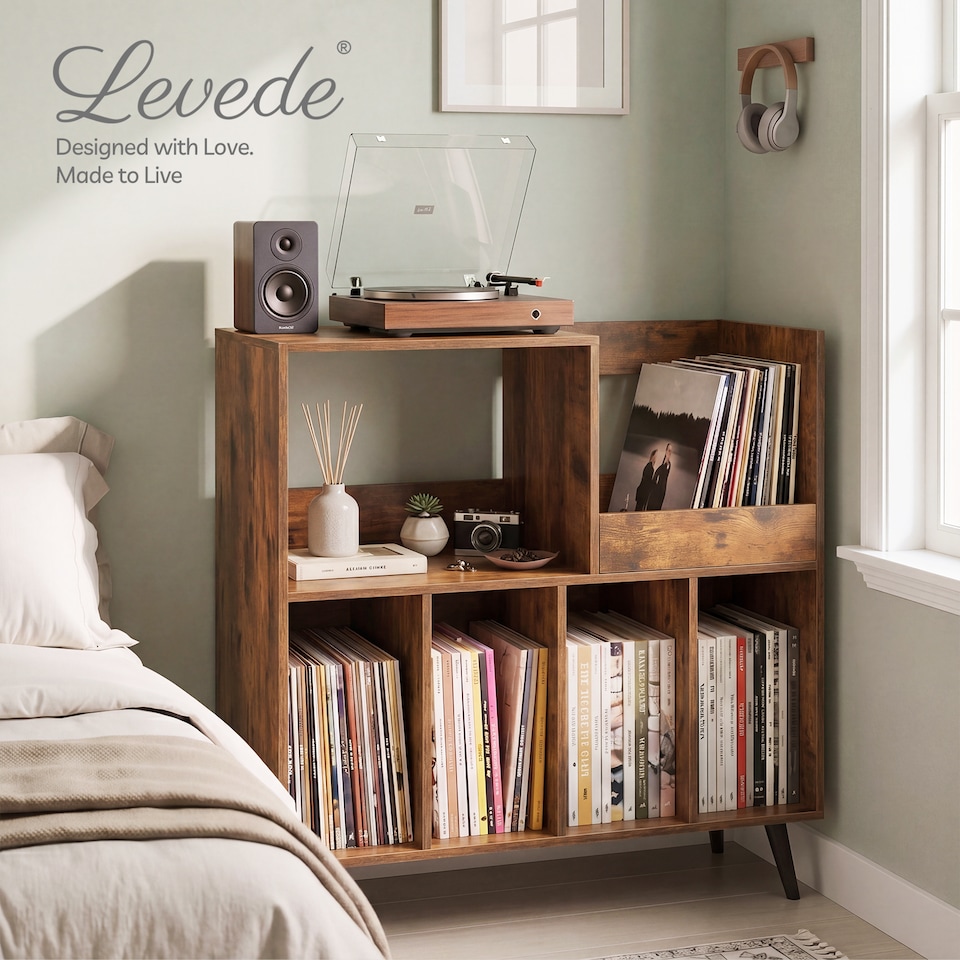 image 1 of Levede Record Player Stand 300+ Album Storage Turntable Cabinet Rubber Wood