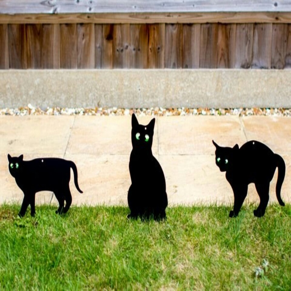 image 1 of Set of 3 Cat Scarers Cat Silhouettes with Lifelike Eyes