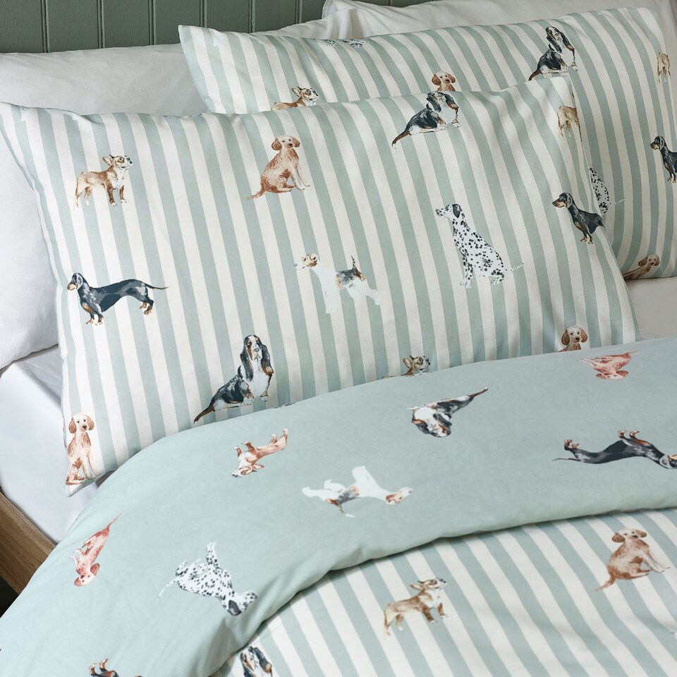 image 1 of Catherine Lansfield Dog Stripe Reversible Duvet Cover Set