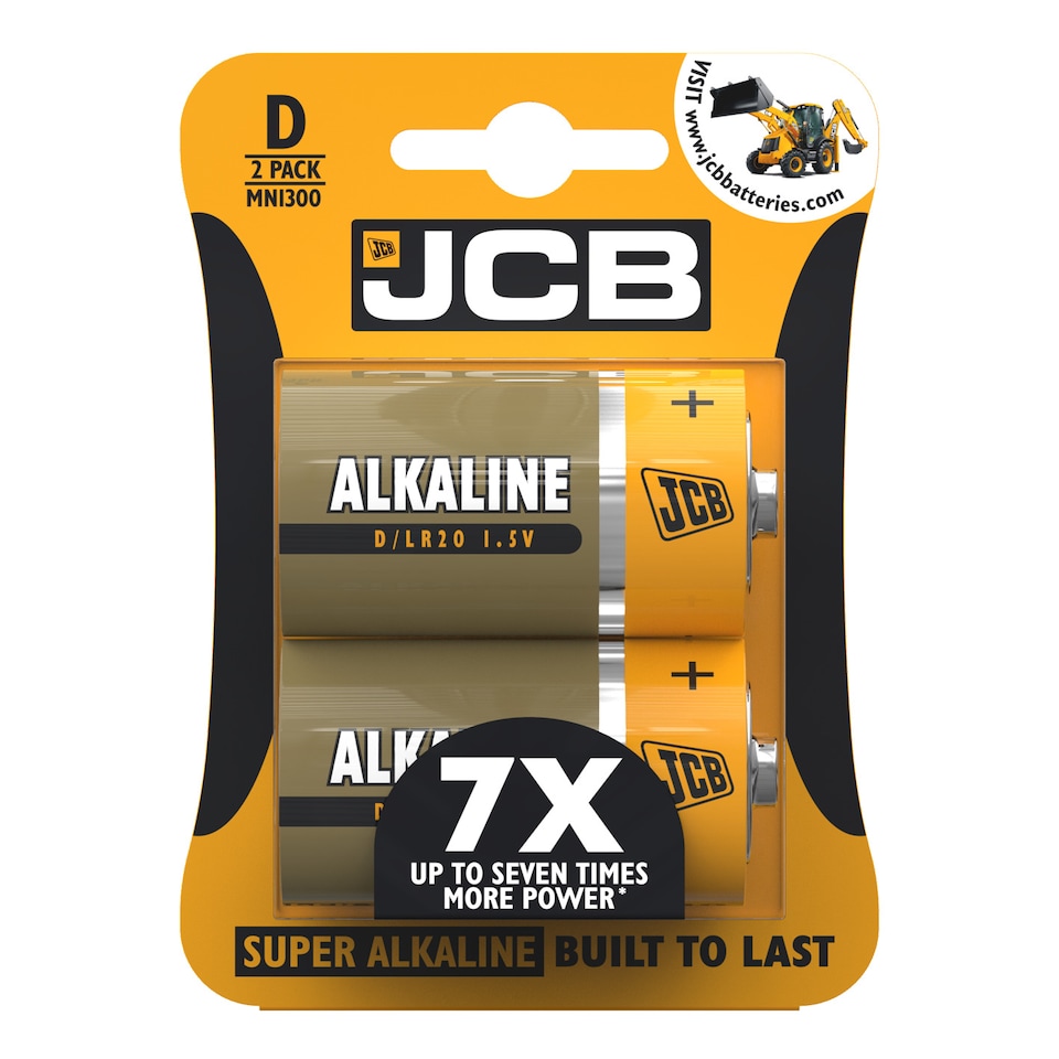 JCB D Super Alkaline Batteries - Pack of 2 | Multi | D | 2