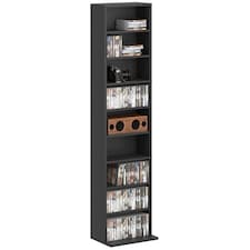 HOMCOM 260 CD120 DVD Storage Unit, Blu-ray Media Storage Shelf with 9 Compartments and 6 Adjustable Shelves, CD Tower for Living Room, Bedroom, Office, Black | Black