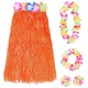 image 1 of Pack of 3 80cm Hawaiian Long Orange Hula Skirt & Lei Orange | One Size