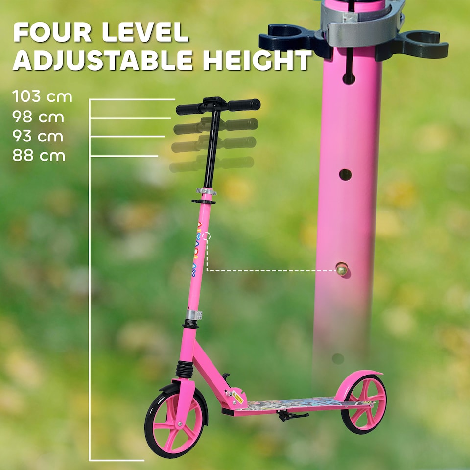 image 1 of AIYAPLAY Kids Scooter, Foldable Kick Scooter w/ Adjustable Handlebar, Pink | Pink | Pink | 94L x 38W x 88-103H cm