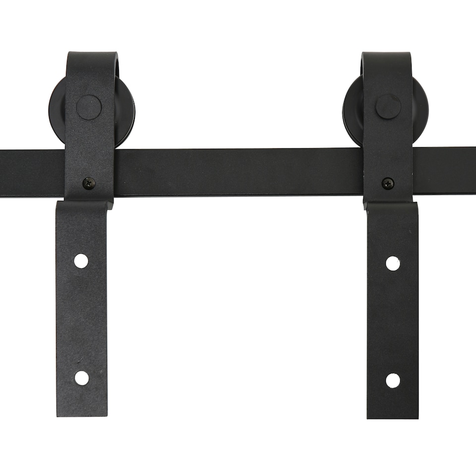 image 1 of HOMCOM 6.6FT/200cm Sliding Barn Door Hardware Track Kit 2 Wood Doors, Black