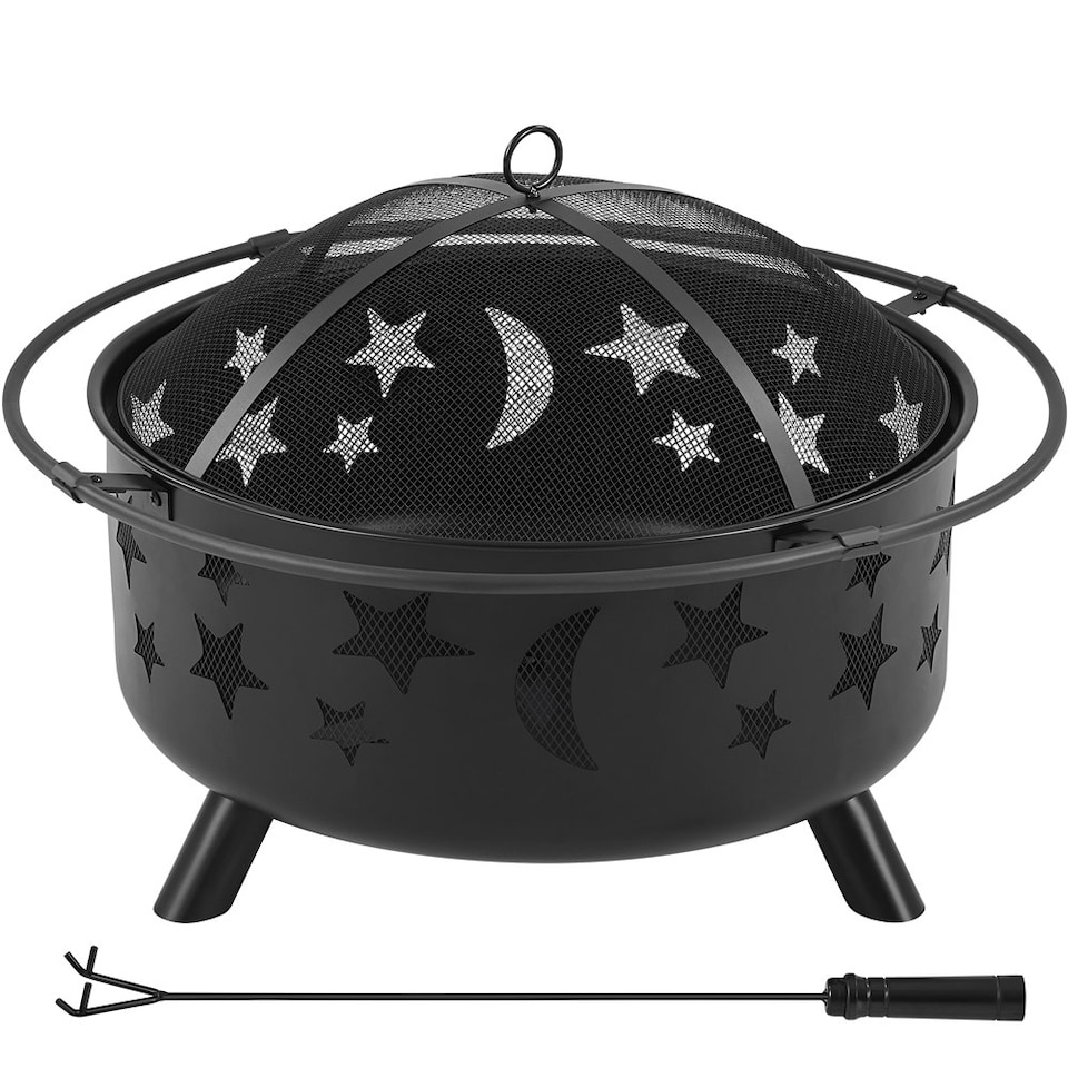 image 1 of Yaheetech Fire Pit Set Iron Bowl Including Poker Mesh Cover Black