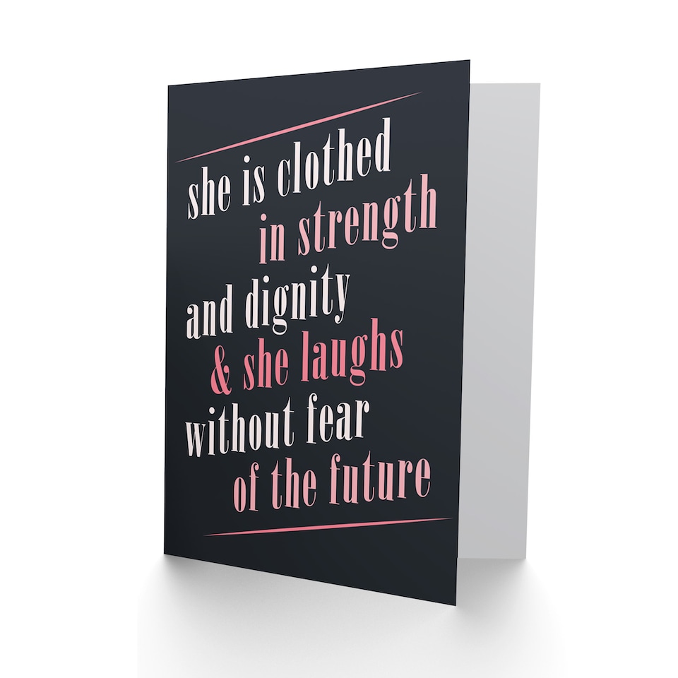 image 1 of Quote She Dressed Strength Dignity Laughs Greetings Card
