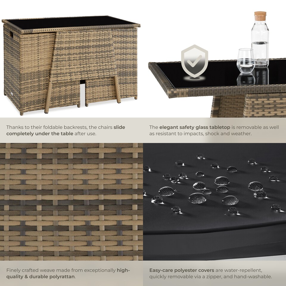 image 1 of Garden Furniture Set Lausanne - 2 chairs, 1 table, bistro set, weather resistant | Brown | nature | 52,50 x 56 x 88 cm | 1