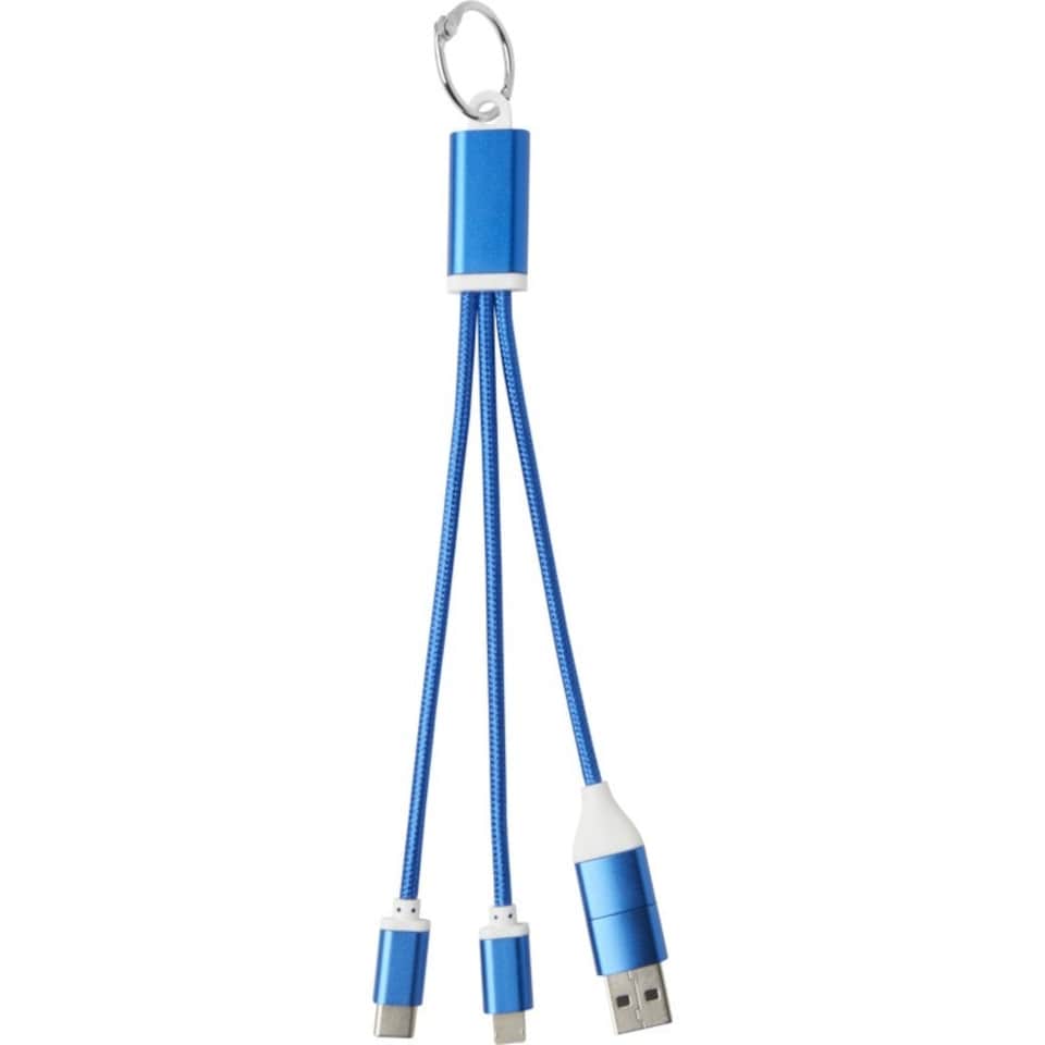 image 1 of 4 in 1 Recycled Aluminium Keyring Charging Cable - Royal Blue - One Size