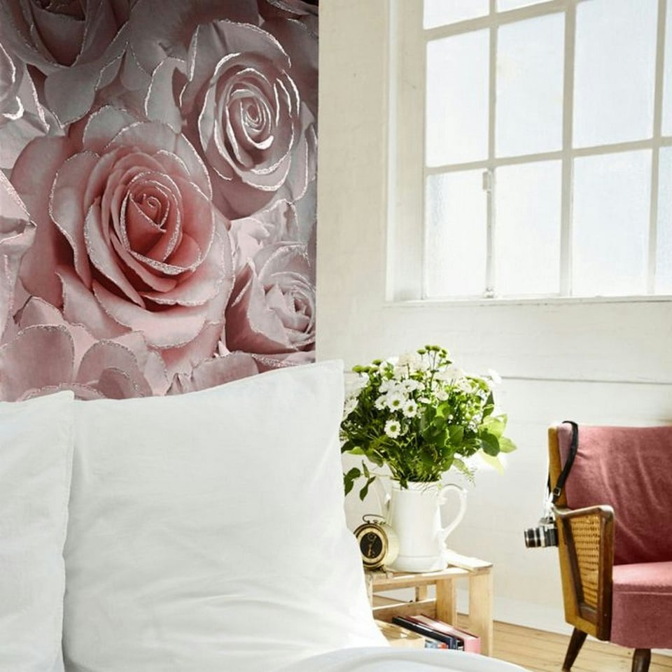 image 1 of Muriva Madison Rose Glitter Wallpaper - Raspberry/Blush Pink - One Size Red