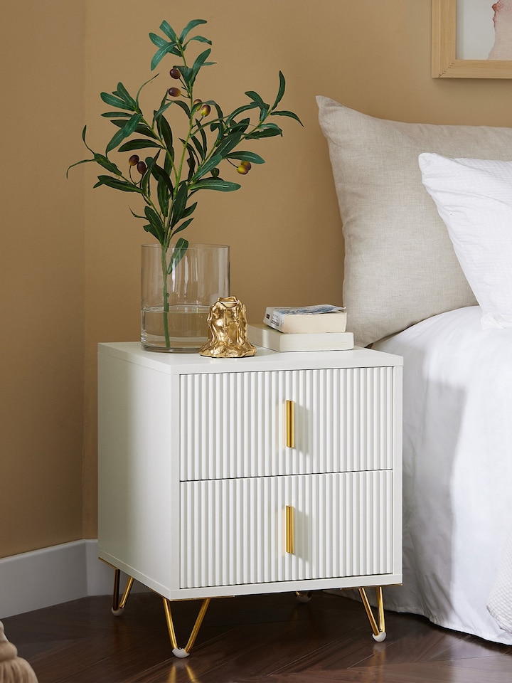 image 1 of SoBuy FBT115-W,2-Drawer Bedside Table Nightstand with Gold Handles | White | White | 1