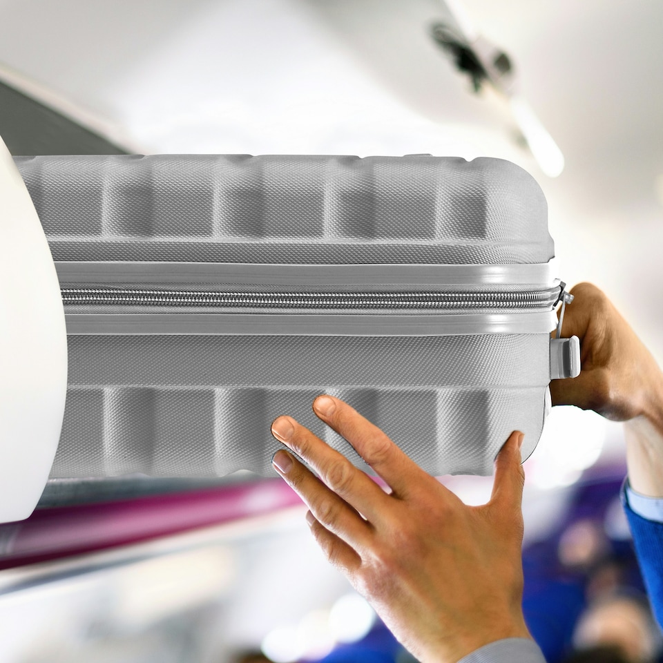 image 1 of 55x40x20cm Ryanair (Priority) TUI, Carry on Cabin Suitcase Hard Shell Approved for 60+ Airlines Silver | Silver | Cabin Bag