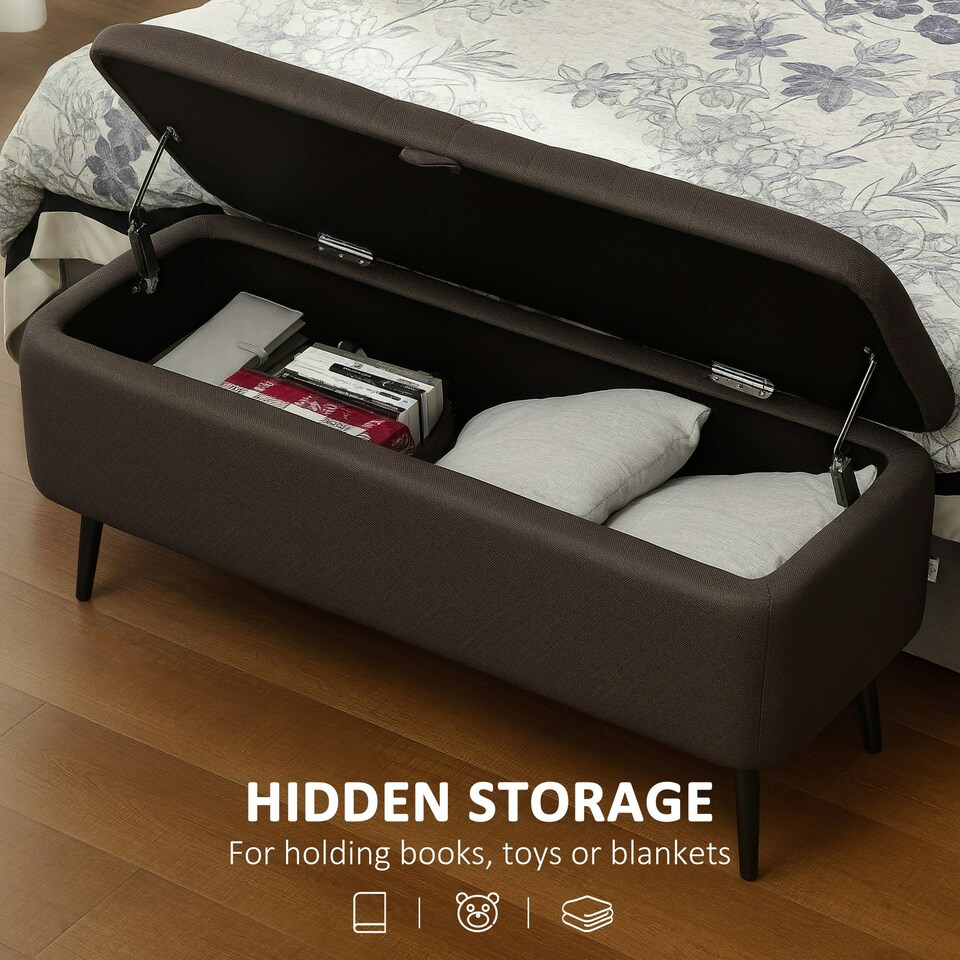 image 1 of HOMCOM Storage Ottoman Bench, Linen Fabric Footstool with Steel Legs Brown | Black