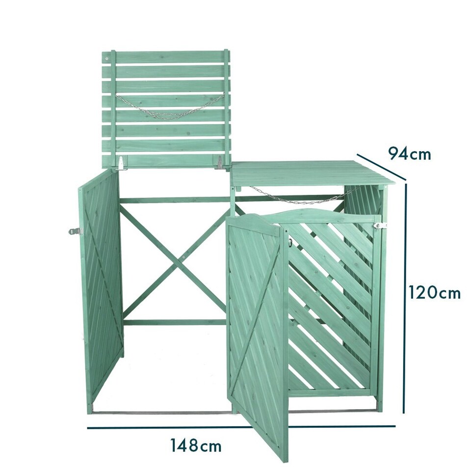 image 1 of Wooden Double Wheelie Bin Storage - Green