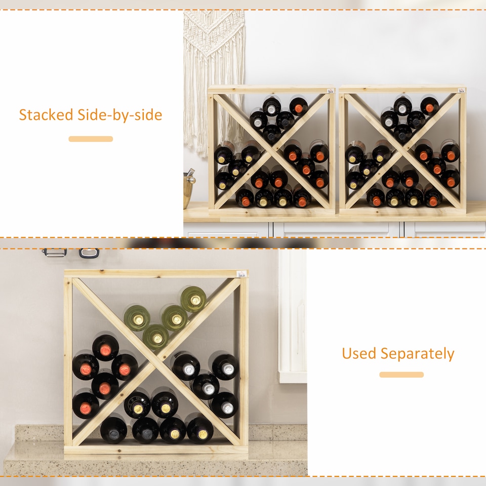 image 1 of HOMCOM 24 BottleWine Rack, X-cube Wine Holder for Kitchen, Natural