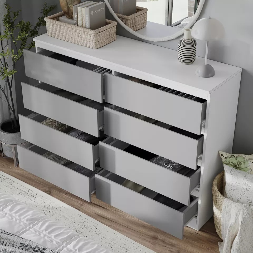 image 1 of Minimalist Chest of 8 Drawers - 88.3x120x35cm | White | White & Grey | 1