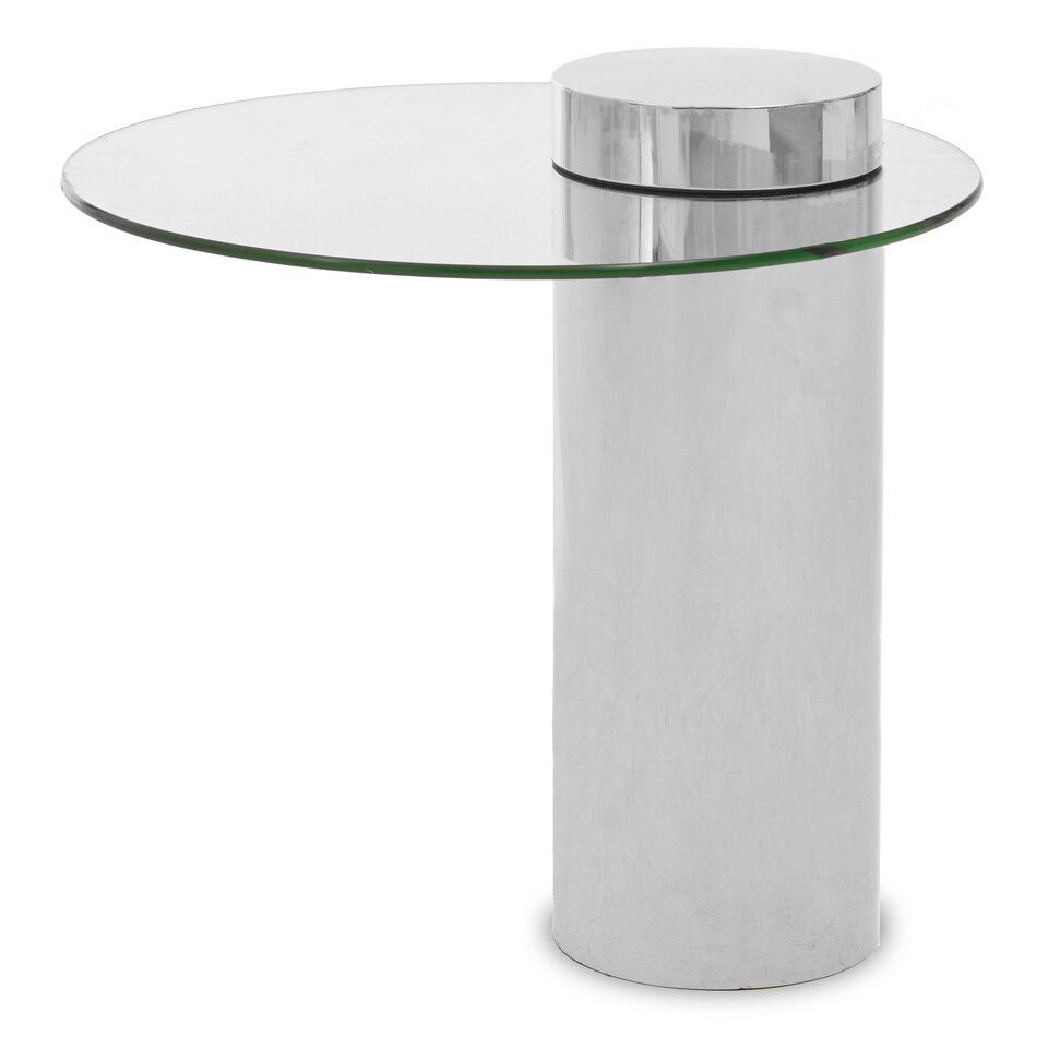 image 1 of Interiors by Premier Clear Glass Side Table with Silver Base, Round Tempered Glass C‑Shape Accent Table, Steel Silver‑Finish Silver