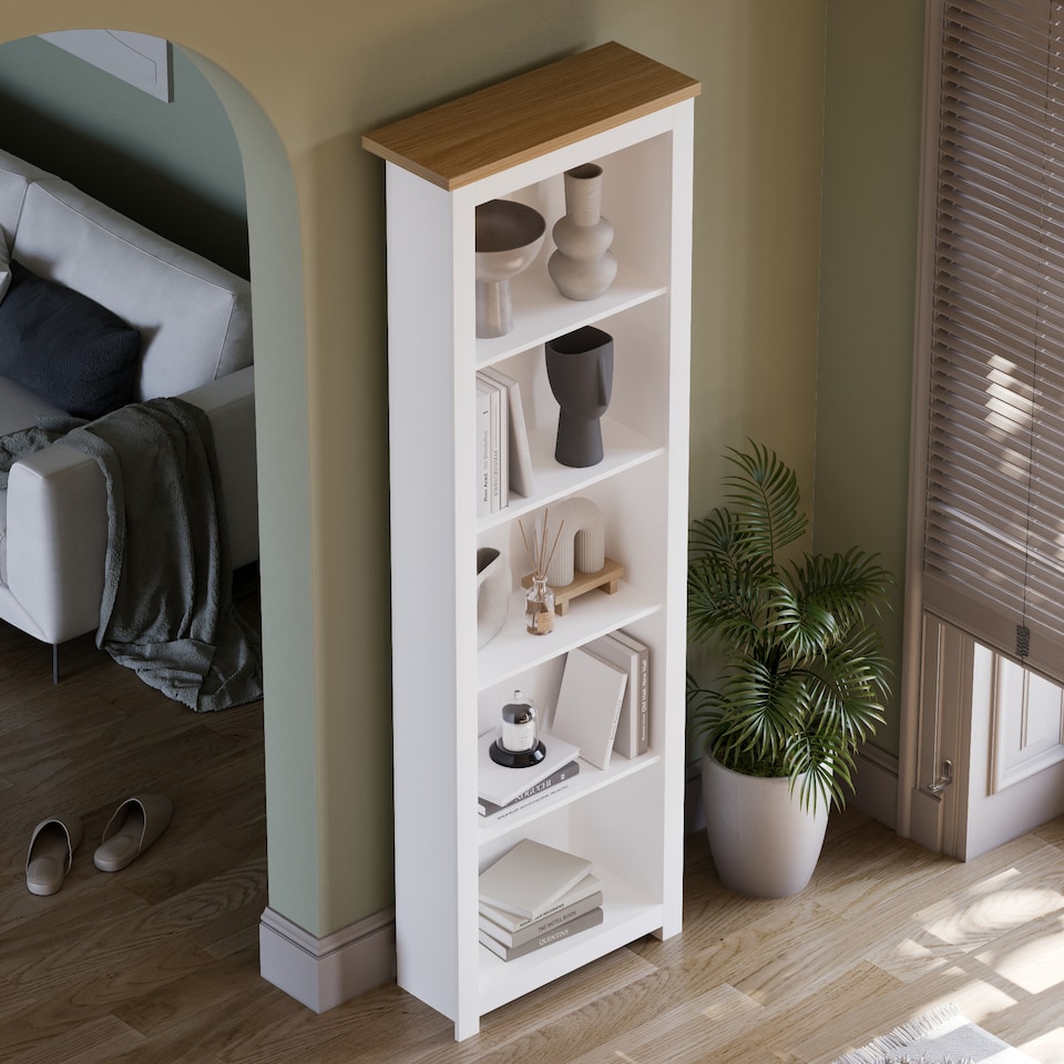 image 1 of Vida Designs Arlington 5 Tier Bookcase Shaker Style Display Storage, White & Oak