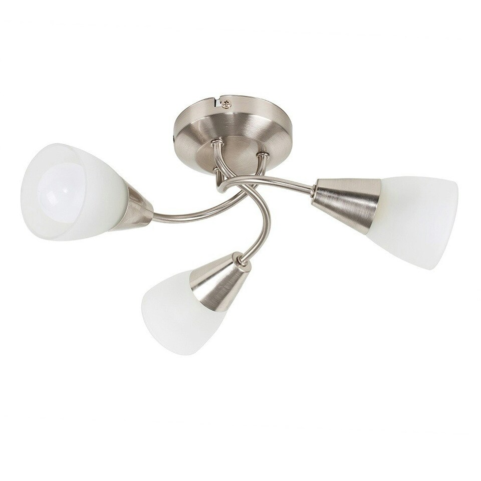 image 1 of ValueLights Ricardo Brushed Silver Semi-Flush Light and E14 Golfball LED 4W Cool White 6500K Bulb